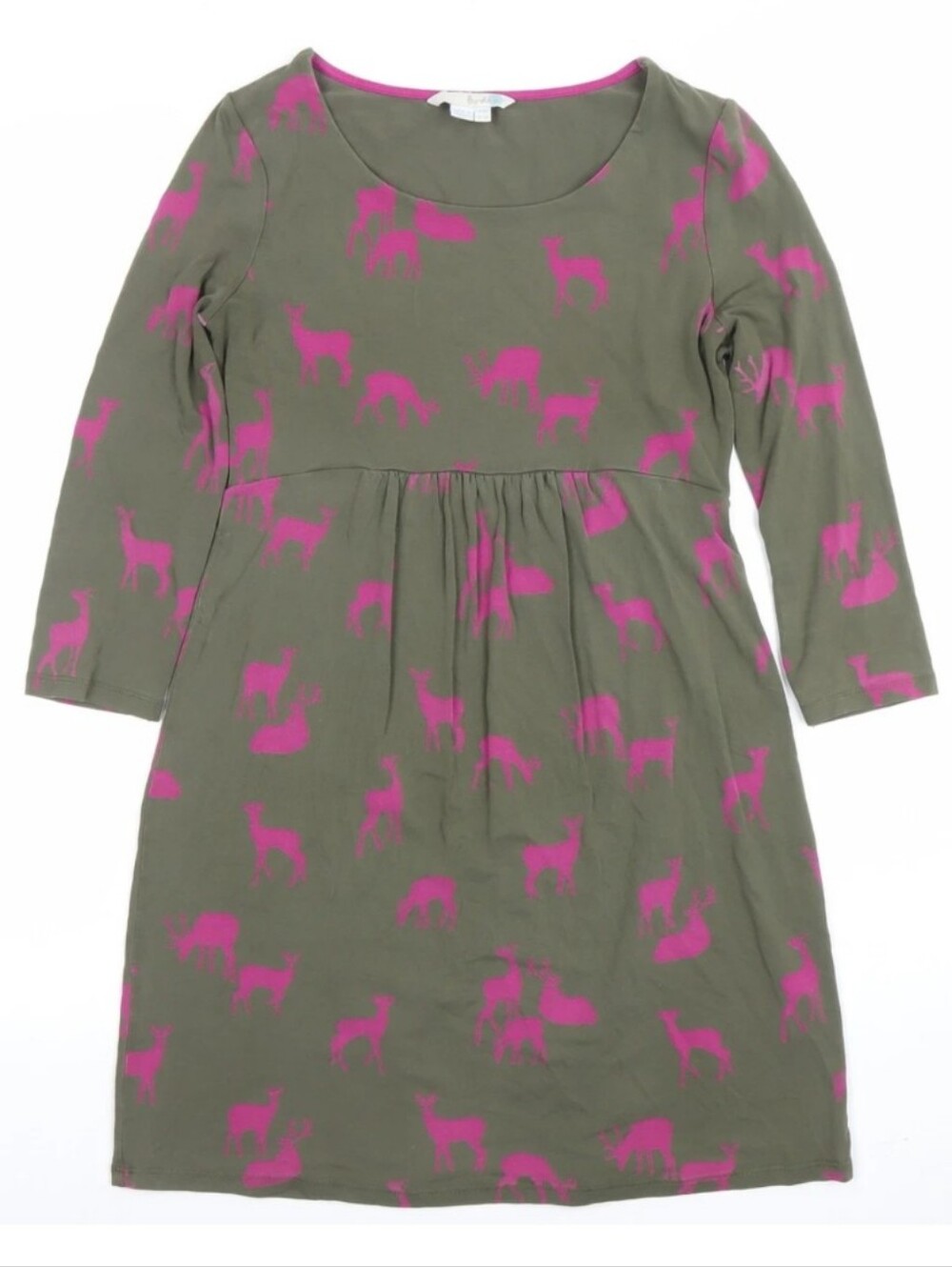 Boden Deer Day Tunic Dress In Green And Pink Size 12R